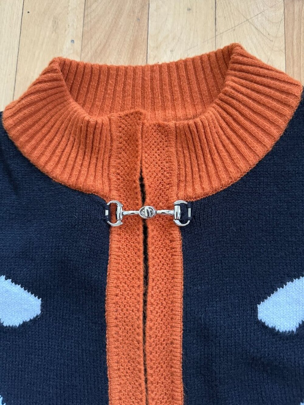 Horse Design Cardigan Sweater Black, White, Burnt Orange Women's Size Medium - Picture 6 of 14